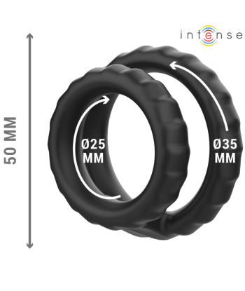 INTENSE - DEWEY ANILLO DOBLE PARA PENE SILICONA NEGRO MODELO 2