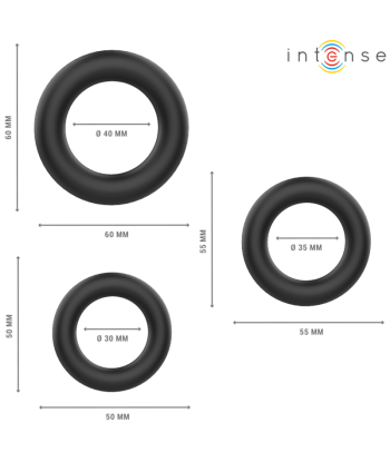 INTENSE - HUGH 3 ANILLOS BÁSICOS PARA PENE SILICONA NEGRO