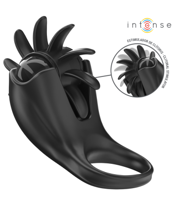 INTENSE - MABEL ANILLO VIBRADOR 10 VIBRACIONES CON ESTIMULADOR DE CLÍTORIS NEGRO