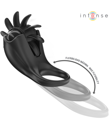 INTENSE - MABEL ANILLO VIBRADOR 10 VIBRACIONES CON ESTIMULADOR DE CLÍTORIS NEGRO