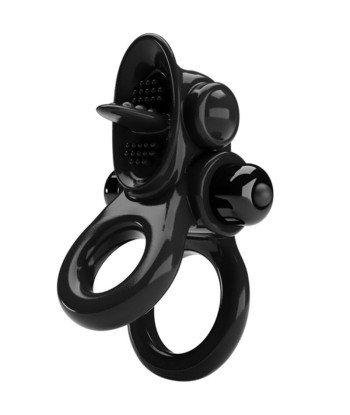 PRETTY LOVE - PASSIONATE RING DOBLE ANILLO VIBRADOR ESTIMULADOR CLÍTORIS NEGRO