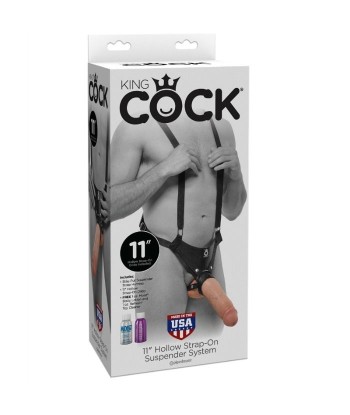 KING COCK - STRAP-ON CON DILDO HUECO 28 CM Y TIRANTES COLOR CARNE