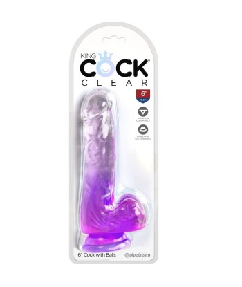 KING COCK - CLEAR PENE REALÍSTICO CON TESTÍCULOS 13.5 CM MORADO
