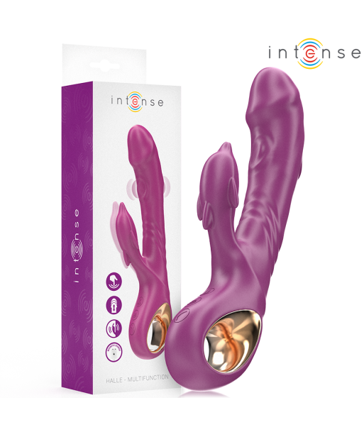 INTENSE - HALLE VIBRADOR MULTIFUNCIÓN CON LENGUA ESTIMULADORA EN FORMA DE DELFÍN MORADO
