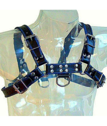 LEATHER BODY - ARNÉS CUERO AZUL Y NEGRO CHEST BULLDOG