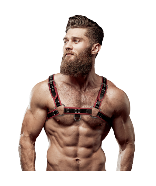 FETISH SUBMISSIVE ATTITUDE - ARNÉS ECOPIEL PECHO HOMBRE NEGRO-ROJO