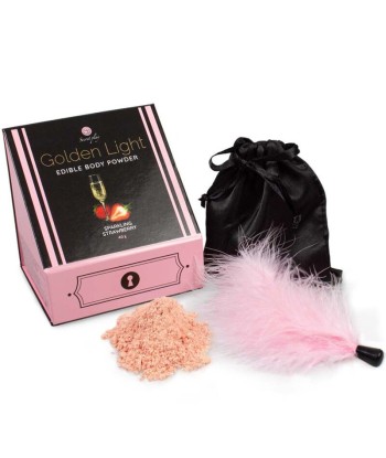 SECRETPLAY - GOLDEN LIGHT KIT POLVOS COMESTIBLES Y PLUMA FRESAS and CAVA