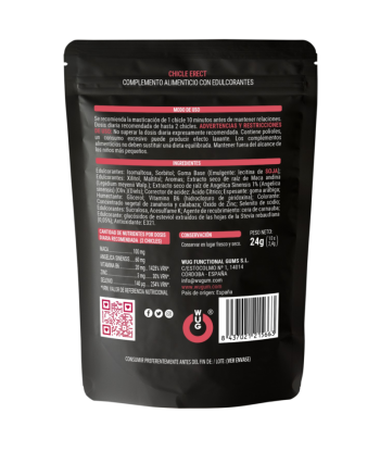 WUG ERECT – Chicle funcional con Maca, Zinc y Vitaminas para potenciar la energía y el rendimiento masculino