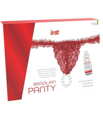 INTT RELEASES - PANTY BRASILEÑO ROJA CON PERLAS Y GEL LUBRICANTE 50 ML