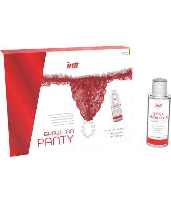 INTT RELEASES - PANTY BRASILEÑO ROJA CON PERLAS Y GEL LUBRICANTE 50 ML