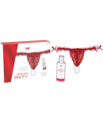 INTT RELEASES - PANTY BRASILEÑO ROJA CON PERLAS Y GEL LUBRICANTE 50 ML
