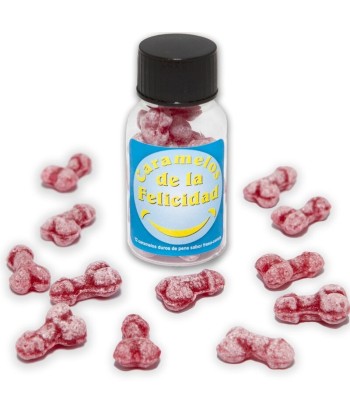 DIABLO PICANTE - BOTE 12 CARAMELOS DE LA FELICIDAD FORMA PENE FRESA-CEREZA