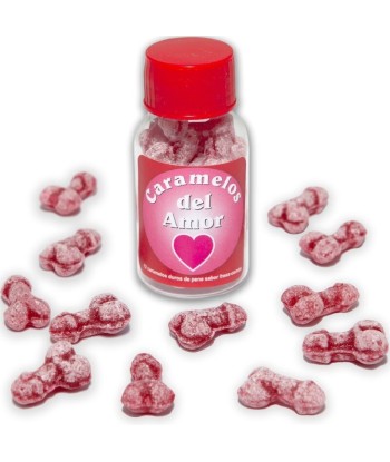 DIABLO PICANTE - 12 CARAMELOS DEL AMOR FORMA PENE FRESA-CEREZA