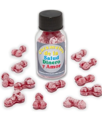 DIABLO PICANTE - 12 CARAMELOS DE LA SALUD-DINERO-AMOR FORMA PENE FRESA-CEREZA