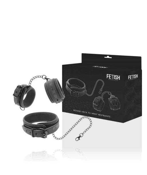 FETISH SUBMISSIVE - COLLAR Y ESPOSAS CUERO VEGANO CON FORRO DE NEOPRENO