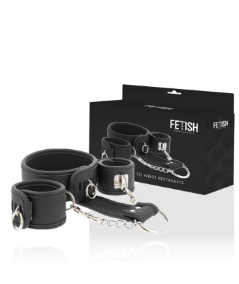 FETISH SUBMISSIVE - COLLAR Y ESPOSAS CUERO VEGANO CON FORRO DE NEOPRENO