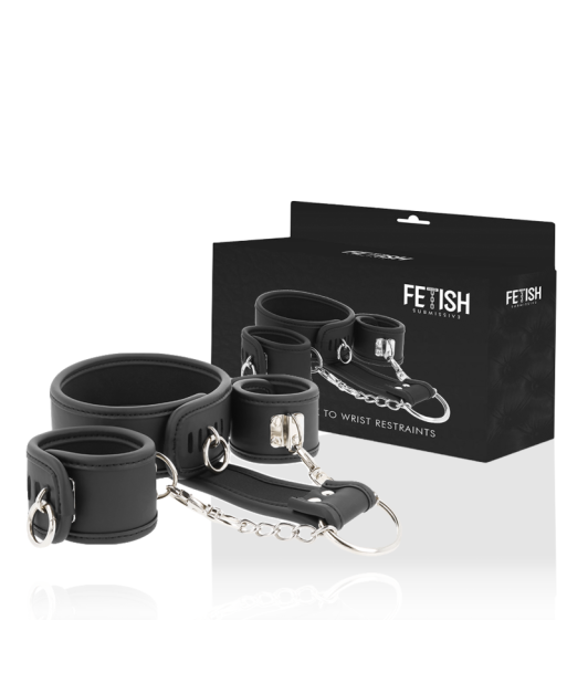 FETISH SUBMISSIVE - COLLAR Y ESPOSAS CUERO VEGANO CON FORRO DE NEOPRENO
