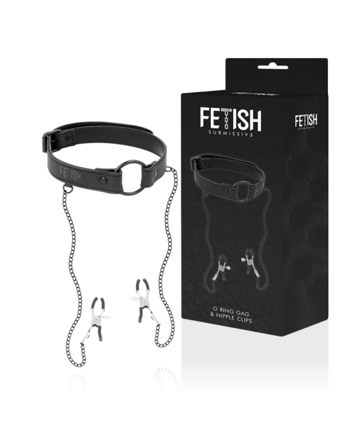FETISH SUBMISSIVE - ANILLA MORDAZA CON PINZAS PARA PEZONES