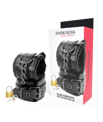 DARKNESS - ESPOSAS CUERO AJUSTABLES MANOS NEGRO CON CANDADO