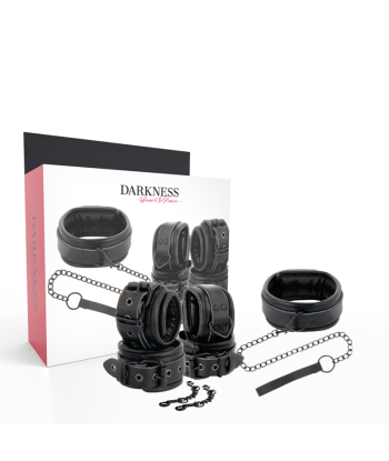 DARKNESS - ESPOSAS Y COLLAR DE CUERO NEGRO