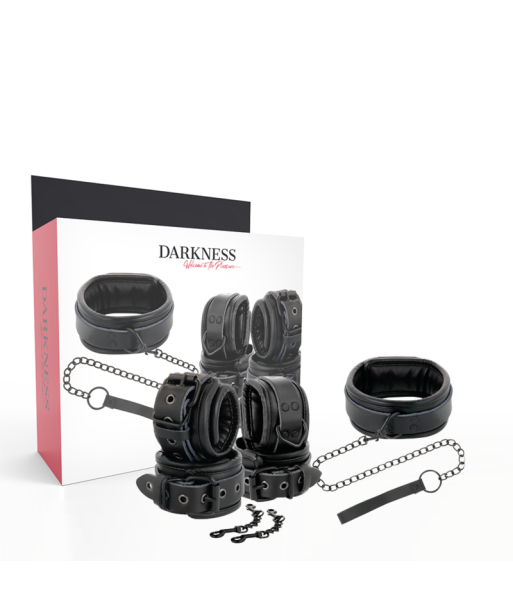 DARKNESS - ESPOSAS Y COLLAR DE CUERO NEGRO DARKNESS - ESPOSAS Y COLLAR DE CUERO NEGRO