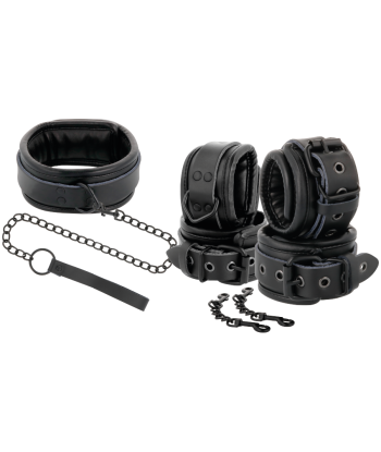 DARKNESS - ESPOSAS Y COLLAR DE CUERO NEGRO