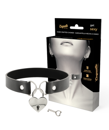 COQUETTE CHIC DESIRE - COLLAR CUERO VEGANO ACCESORIO CORAZÓN CON LLAVE