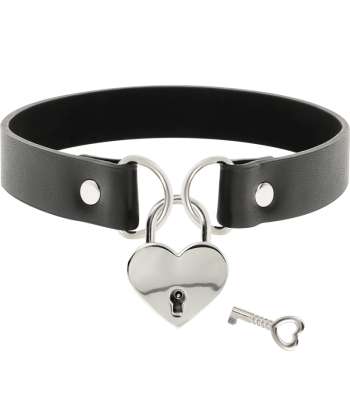COQUETTE CHIC DESIRE - COLLAR CUERO VEGANO ACCESORIO CORAZÓN CON LLAVE