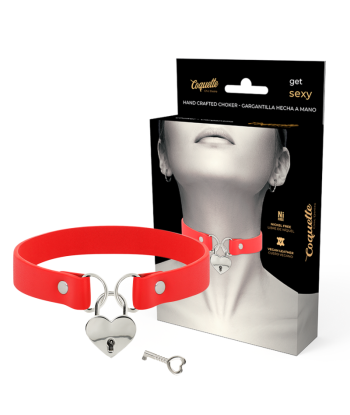 COQUETTE CHIC DESIRE - COLLAR CUERO VEGANO ROJO ACCESORIO CORAZÓN CON LLAVE