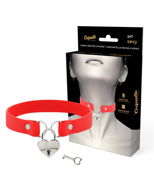 COQUETTE CHIC DESIRE - COLLAR CUERO VEGANO ROJO ACCESORIO CORAZÓN CON LLAVE COQUETTE CHIC DESIRE - COLLAR CUERO VEGANO ROJO ACCESORIO CORAZÓN CON LLAVE