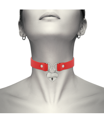 COQUETTE CHIC DESIRE - COLLAR CUERO VEGANO ROJO ACCESORIO CORAZÓN CON LLAVE