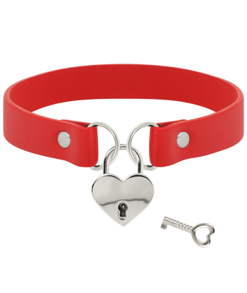 COQUETTE CHIC DESIRE - COLLAR CUERO VEGANO ROJO ACCESORIO CORAZÓN CON LLAVE
