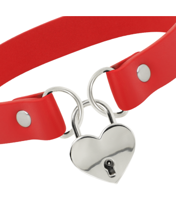 COQUETTE CHIC DESIRE - COLLAR CUERO VEGANO ROJO ACCESORIO CORAZÓN CON LLAVE