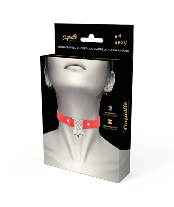 COQUETTE CHIC DESIRE - COLLAR CUERO VEGANO ROJO ACCESORIO CORAZÓN CON LLAVE