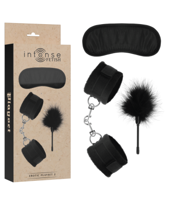 INTENSE - FETISH SET ERÓTICO 2 CON ESPOSAS, ANTIFAZ Y PLUMERO