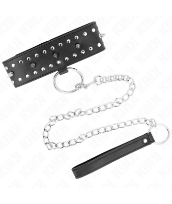 KINK - COLLAR CON CORREA 65 CM CON TACHUELAS PLATEADAS MODELO 1 AJUSTABLE 36-43 CM X 5 CM