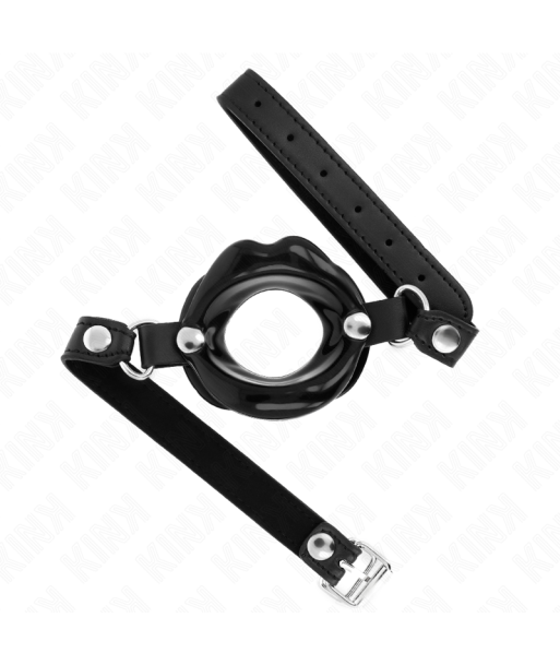 KINK - MORDAZA LABIAL 8 CM CON CORREA DE POLIPIEL NEGRO 63 x 2 CM AJUSTABLE 39-58 CM