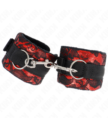 KINK - MUÑEQUERAS CORTAS DE ENCAJE TERCIOPELO Y UNIÓN DE NYLON ROJO-NEGRO 23 X 6.5 CM