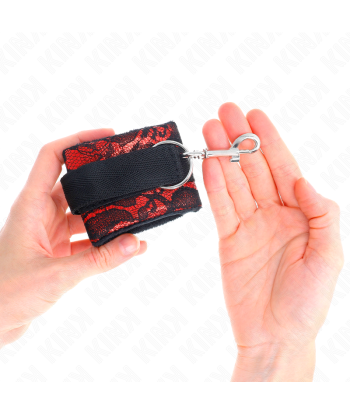KINK - MUÑEQUERAS CORTAS DE ENCAJE TERCIOPELO Y UNIÓN DE NYLON ROJO-NEGRO 23 X 6.5 CM