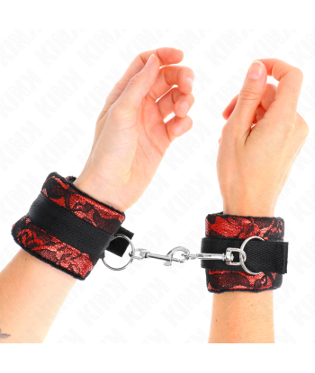 KINK - MUÑEQUERAS CORTAS DE ENCAJE TERCIOPELO Y UNIÓN DE NYLON ROJO-NEGRO 23 X 6.5 CM