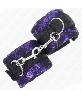 KINK - MUÑEQUERAS CORTAS DE ENCAJE TERCIOPELO Y UNIÓN DE NYLON VIOLETA-NEGRO 23 X 6.5 CM