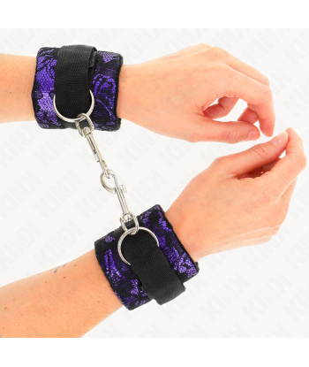 KINK - MUÑEQUERAS CORTAS DE ENCAJE TERCIOPELO Y UNIÓN DE NYLON VIOLETA-NEGRO 23 X 6.5 CM