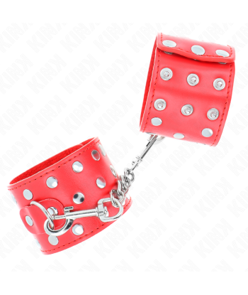 KINK - MUÑEQUERAS CON CIERRE A PRESIÓN LLENO DE TACHUELAS AJUSTABLE ROJO 19-24 CM X 5.5 CM