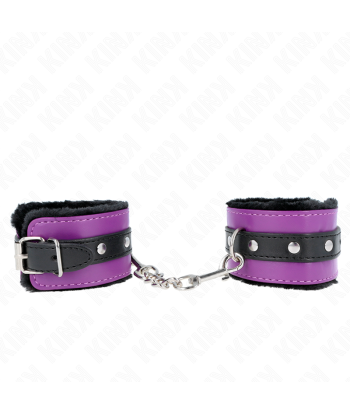 KINK - MUÑEQUERAS FORRADAS PREMIUM NEGRO CON CORREA VIOLETA - NEGRO AJUSTABLE 17-29 CM X 6 CM