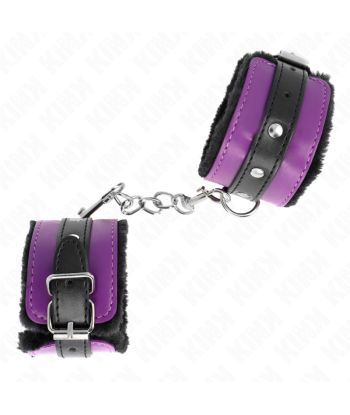 KINK - MUÑEQUERAS FORRADAS PREMIUM NEGRO CON CORREA VIOLETA - NEGRO AJUSTABLE 17-29 CM X 6 CM