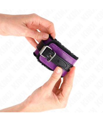 KINK - MUÑEQUERAS FORRADAS PREMIUM NEGRO CON CORREA VIOLETA - NEGRO AJUSTABLE 17-29 CM X 6 CM