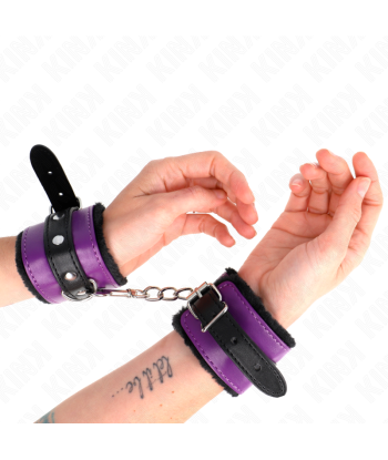 KINK - MUÑEQUERAS FORRADAS PREMIUM NEGRO CON CORREA VIOLETA - NEGRO AJUSTABLE 17-29 CM X 6 CM