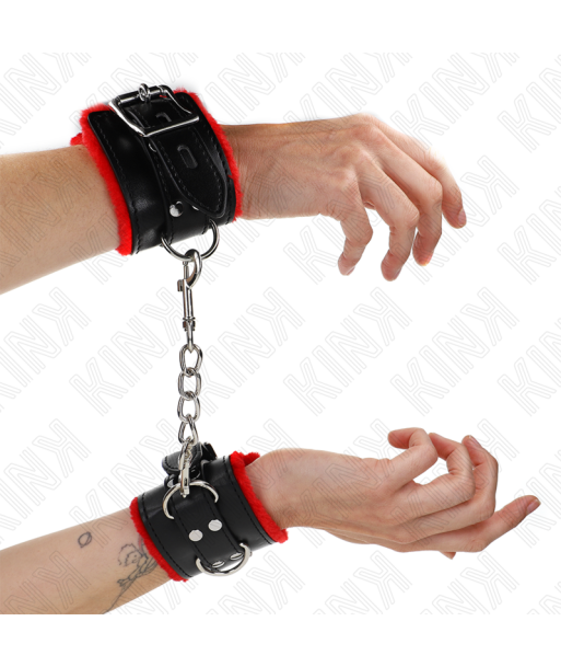 KINK - MUÑEQUERAS FORRADAS CON AGUJEROS CUADRADOS ROJO Y CORREA NEGRO AJUSTABLE 17-29 CM X 6 CM KINK - MUÑEQUERAS FORRADAS CON AGUJEROS CUADRADOS ROJO Y CORREA NEGRO AJUSTABLE 17-29 CM X 6 CM