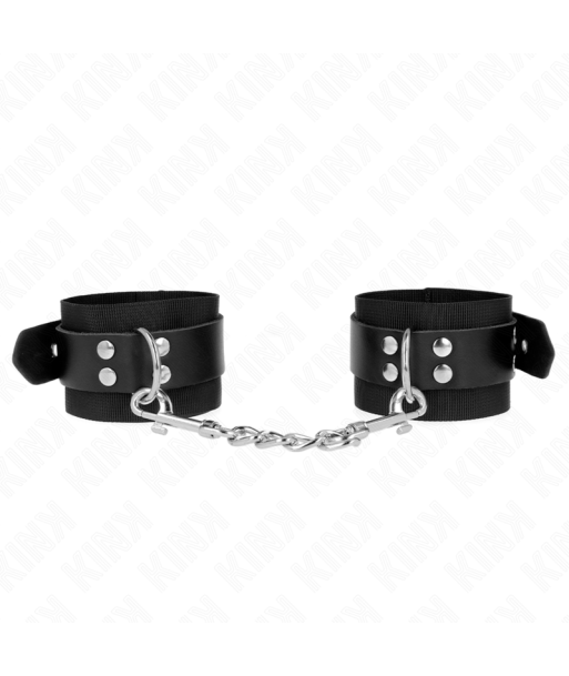 KINK - MUÑEQUERAS DE NYLON NEGRO CON CORREA CUERO NEGRO AJUSTABLE 19-29 CM X 5.1 CM KINK - MUÑEQUERAS DE NYLON NEGRO CON CORREA CUERO NEGRO AJUSTABLE 19-29 CM X 5.1 CM