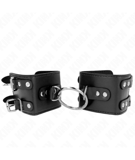 KINK - MUÑEQUERAS FIJAS CON ANILLA Y TACHUELAS NEGRO AJUSTABLE 17-22 CM X 6.5 CM KINK - MUÑEQUERAS FIJAS CON ANILLA Y TACHUELAS NEGRO AJUSTABLE 17-22 CM X 6.5 CM